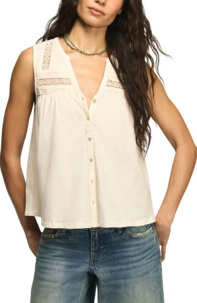 Lucky Brand Lace Inset Cotton Button-up Tank In White