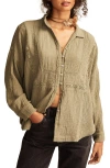 Lucky Brand Lace Inset Cotton Gauze Button-up Shirt In Dusty Olive