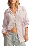 Lucky Brand Lace Inset Cotton Gauze Button-up Shirt In Purple