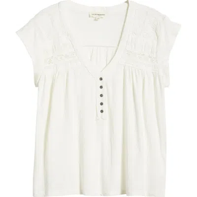 Lucky Brand Lace Inset Cotton Henley T-shirt In Whisper White