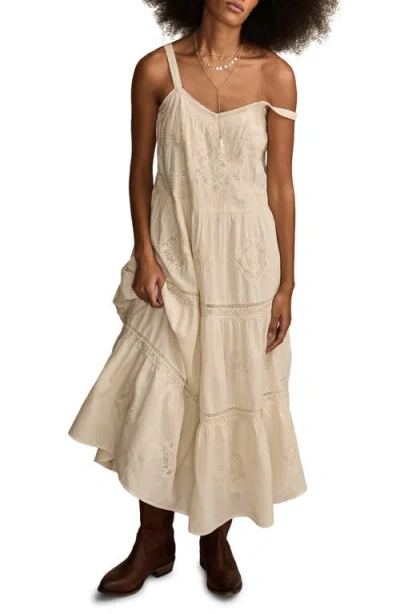 Lucky Brand Lace Inset Cotton Midi Dress In Cream