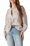 LUCKY BRAND LACE INSET LONG SLEEVE COTTON TOP