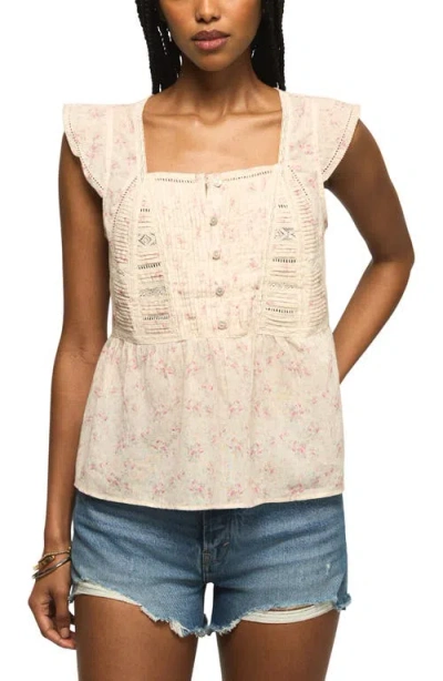 Lucky Brand Lace Inset Pintuck Flutter Sleeve Cotton Button-up Shirt In Pink