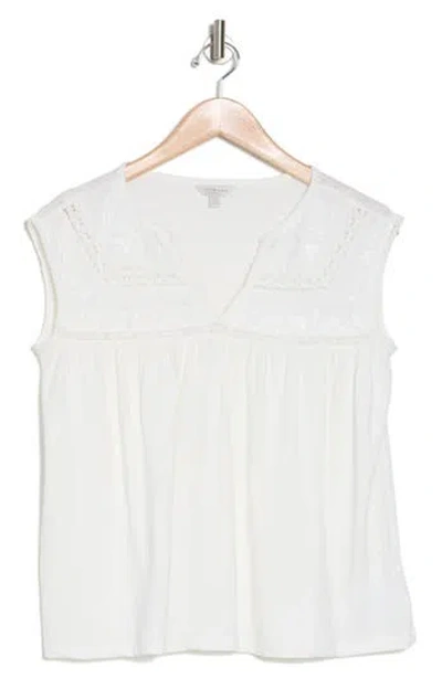Lucky Brand Lace Inset Top In Bright White
