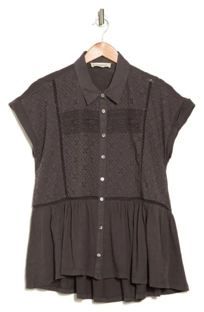 Lucky Brand Lace Peplum Shirt In Raven