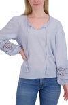 Lucky Brand Lace Sleeve Top In Chambray Blue