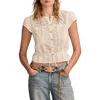 Lucky Brand Lace Tie Waist Top In White