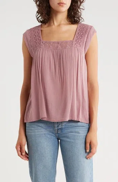 Lucky Brand Lace Trim Cap Sleeve Top In Pink