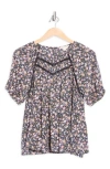 Lucky Brand Lace Trim Floral Print Top In Multi