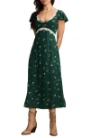 Lucky Brand Lace Trim Flutter Sleeve Midi Dress In Green