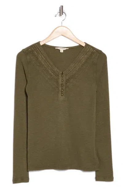 Lucky Brand Lace Trim Henley In Grapeleaf