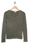 Lucky Brand Lace Trim Henley In Grey Pinstripe