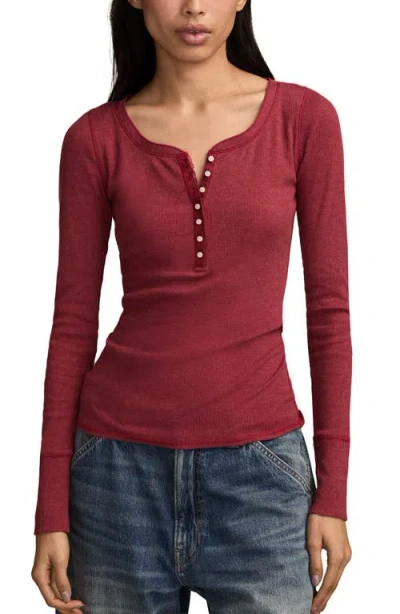 Lucky Brand Lace Trim Henley In Red