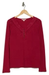 Lucky Brand Lace Trim Henley In Red Bud