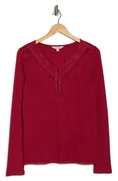 Lucky Brand Lace Trim Henley In Red Bud