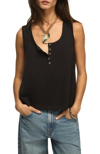 Lucky Brand Lace Trim Henley Tank In Black