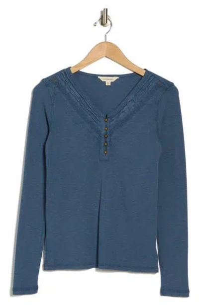 Lucky Brand Lace Trim Henley In Vintage Indigo