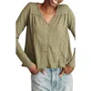 Lucky Brand Lace Trim Knit Top In Dusty Olive