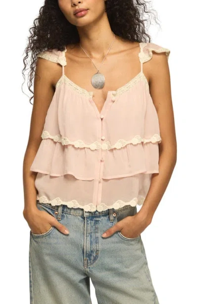 Lucky Brand Lace Trim Layered Ruffle Crop Tank In Multi