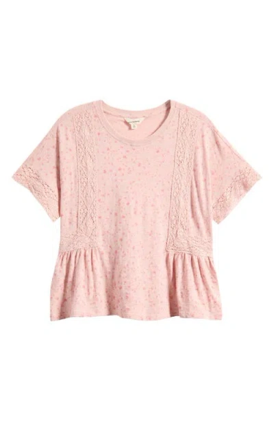 Lucky Brand Lace Trim Peplum T-shirt In Pink