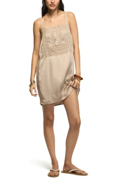 Lucky Brand Lace Trim Shift Minidress In Brown