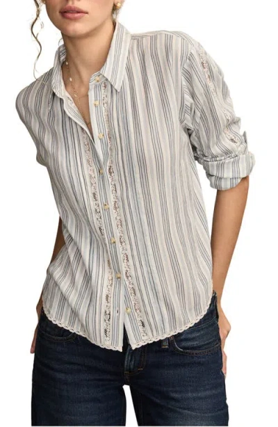 Lucky Brand Lace Trim Shirt In Gray