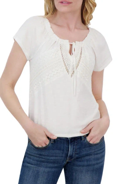 Lucky Brand Lace Trim Short Sleeve Peasant Top In White