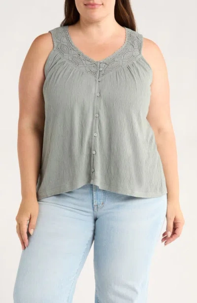Lucky Brand Lace Trim Sleeveless Top In Green