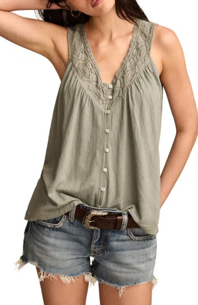 Lucky Brand Lace Trim Sleeveless Top In Green Bay