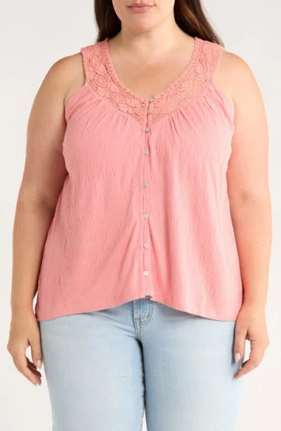 Lucky Brand Lace Trim Sleeveless Top In Pink