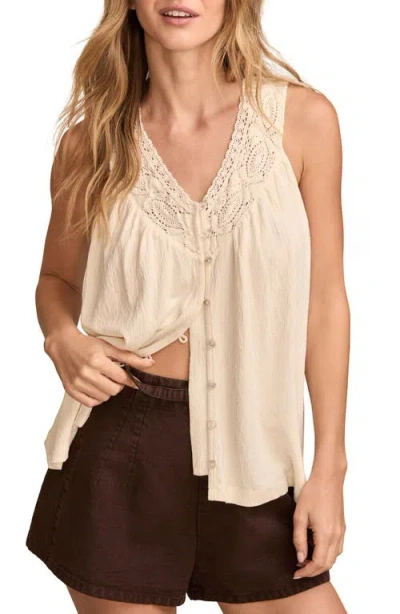 Lucky Brand Lace Trim Sleeveless Top In Whisper White