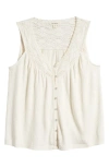 Lucky Brand Lace Trim Tank In Whisper White
