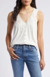 Lucky Brand Lace Trim Tank In Whisper White