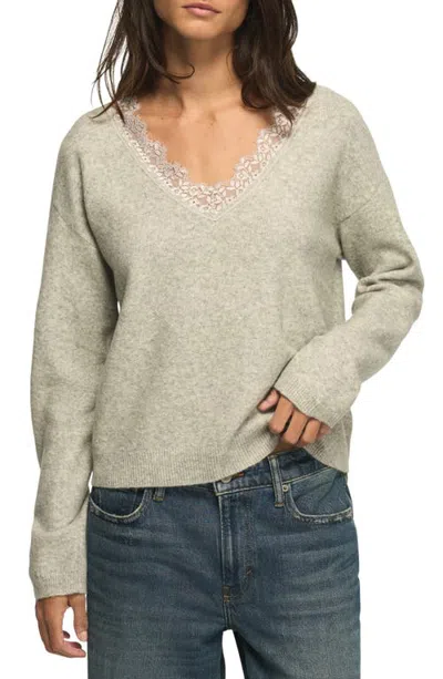 Lucky Brand Lace Trim V-neck Sweater In Gray