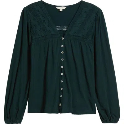 Lucky Brand Lace Yoke Peasant Top In Green