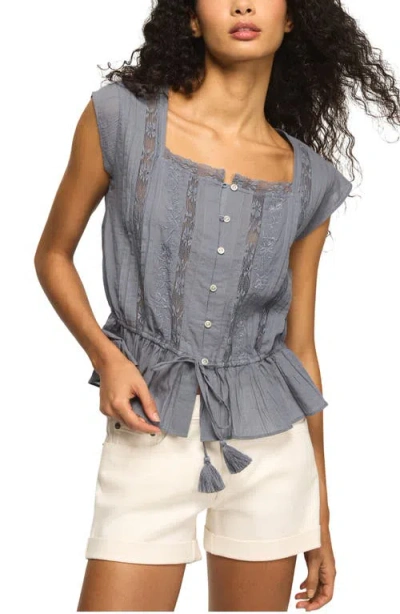 Lucky Brand Lacy Cap Sleeve Shirt In Gray