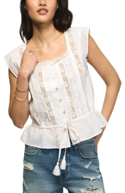 Lucky Brand Lacy Cap Sleeve Shirt In Multi