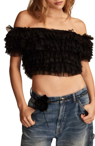 Lucky Brand Layered Mesh Party Crop Top In Meteorite