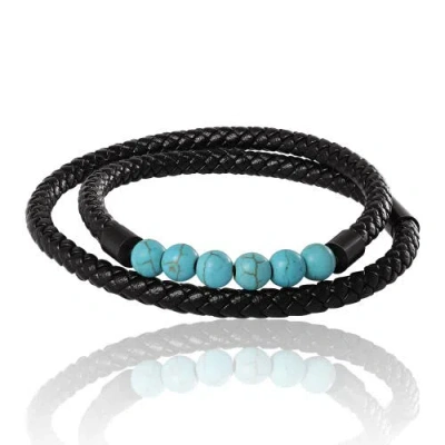 Lucky Brand Leather & Turquoise Beaded Bracelet In Black