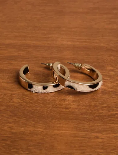 Lucky Brand Leopard Inlay Hoop Earrings In Yellow