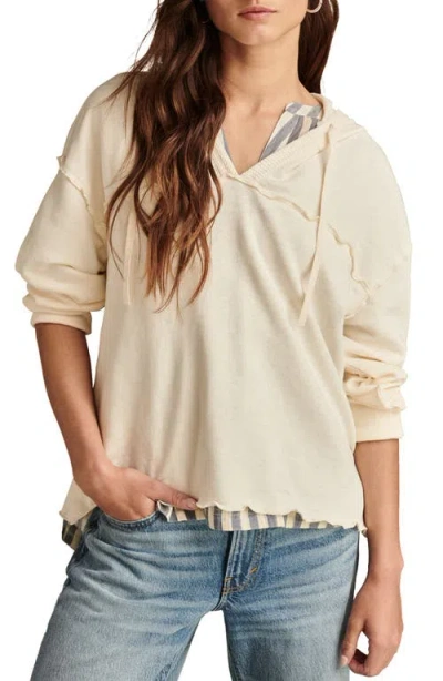 Lucky Brand Lettuce Edge Hoodie In Gardenia