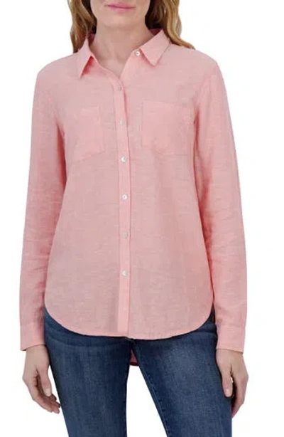 Lucky Brand Linen Blend Button-up Shirt In Summer Coral