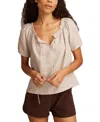 Lucky Brand Linen Blend Tie Neck Peasant Top