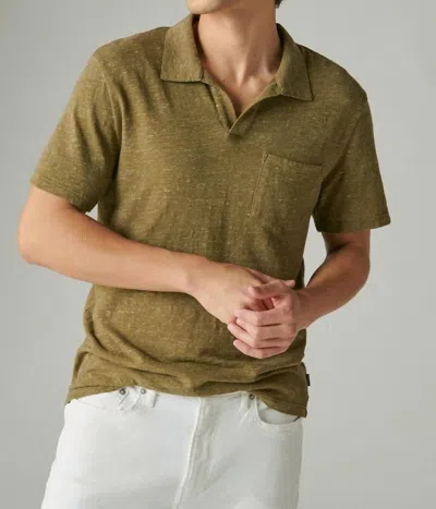 Lucky Brand Linen Short Sleeve Johnny Collar Polo In Olive In Green