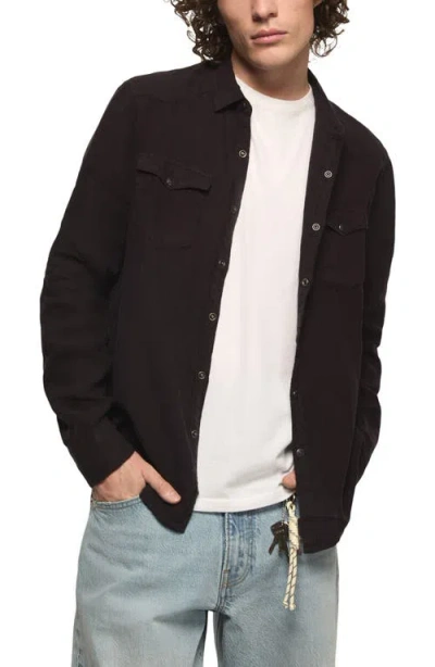 Lucky Brand Linen Snap-up Western Shirt In Black