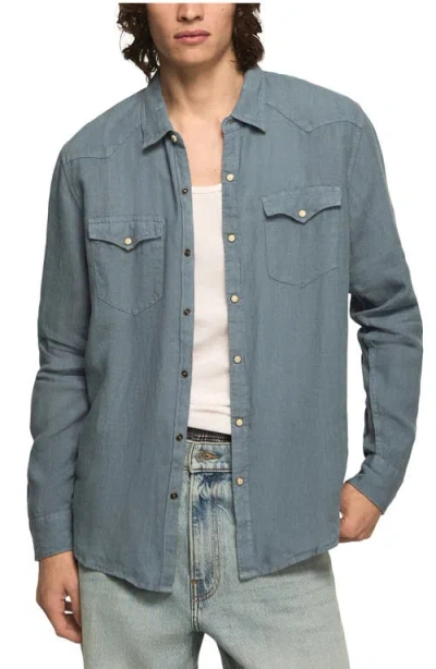 Lucky Brand Linen Snap-up Western Shirt In Blue