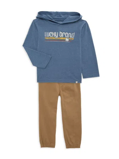Lucky Brand Babies' Little Boy's 2-piece Logo Hoodie & Pants Set In Blue