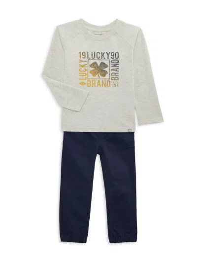 Lucky Brand Babies' Little Boy's 2-piece Logo Tee & Pants Set In Grey