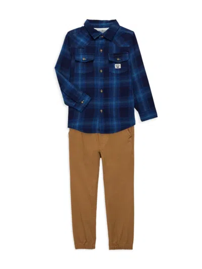 Lucky Brand Babies' Little Boy's 2-piece Plaid Shirt & Pants Set In Blue Multi