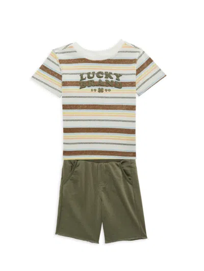 Lucky Brand Babies' Little Boy's 2-piece Striped Tee & Knit Shorts Set In Green Multi